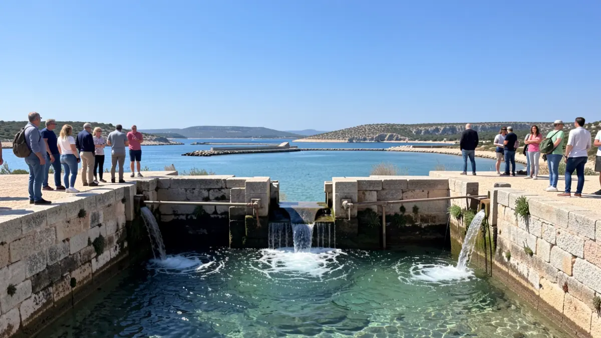 La source sous-marine de la Vise dans la lagune de Thau, avec un débit important et une pression d'eau douce supérieure à celle de la lagune.