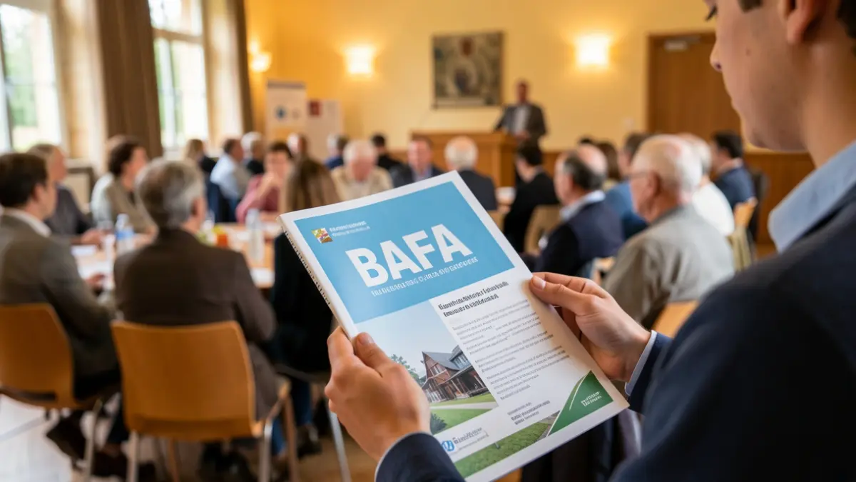 Generic image of hands holding a BAFA training manual in a community center.