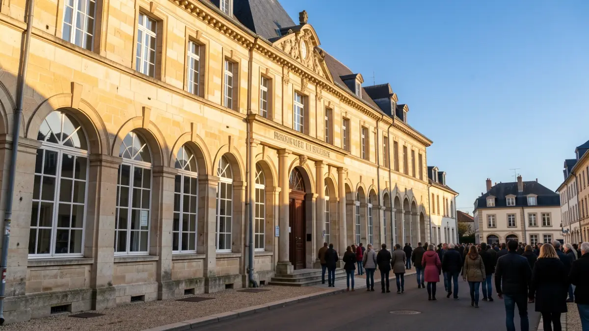 Facade of the Bruguières town hall in the afternoon sun.