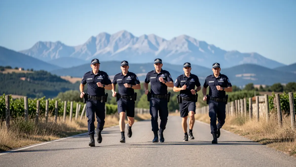 Image générique de policiers courant pour une cause solidaire dans le sud de la France.