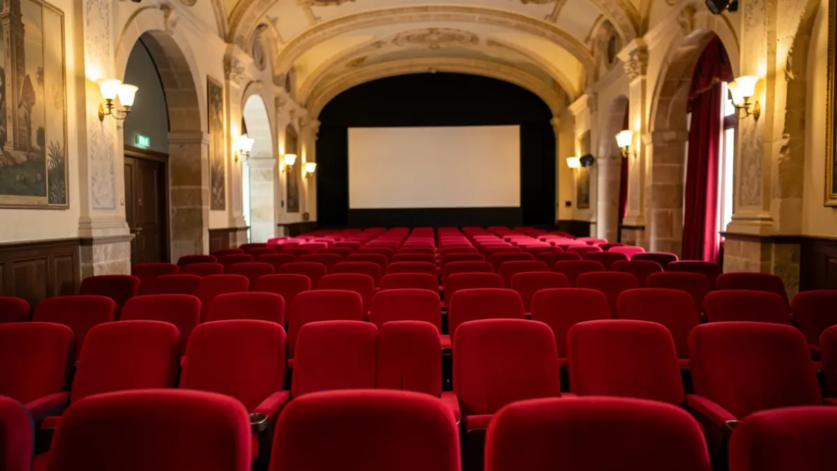 Salle de cinéma rénovée à Fonsorbes, avec des fauteuils confortables et un éclairage chaleureux.