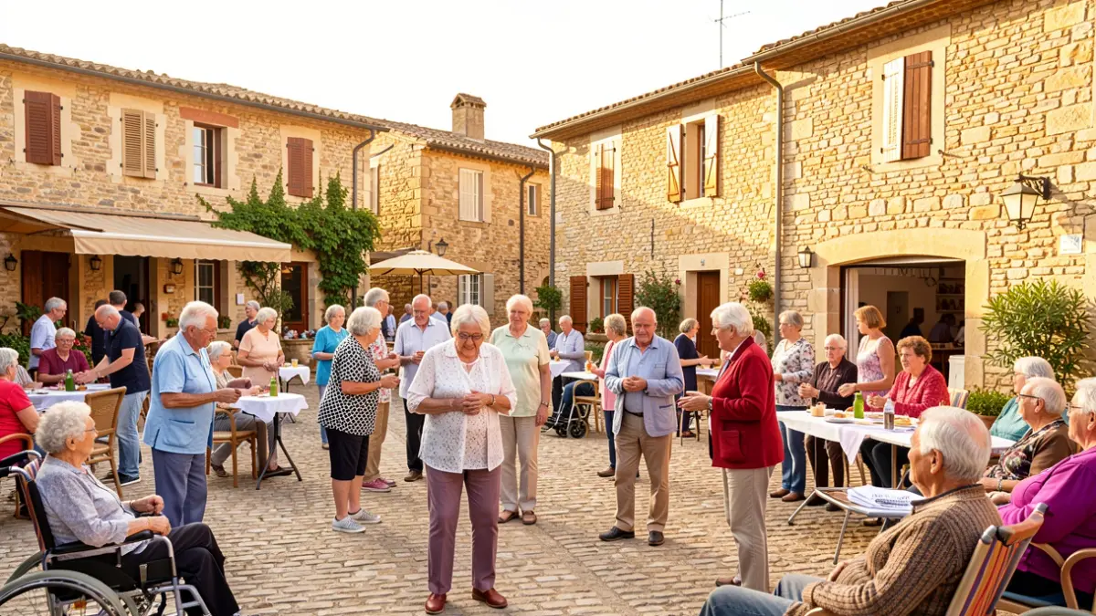 Generic image of the 'Semaine Bleue' event in Fourques, showing elderly people and caregivers participating in convivial activities.