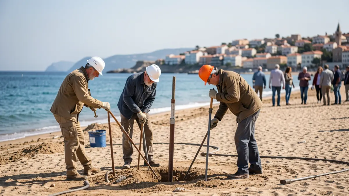 Des archéologues effectuent des carottages sur une plage de Frontignan à la recherche de traces préhistoriques.