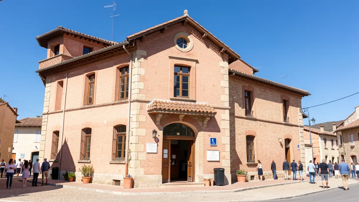 Facade of the Lespinasse town hall, traditional Southwest architecture.