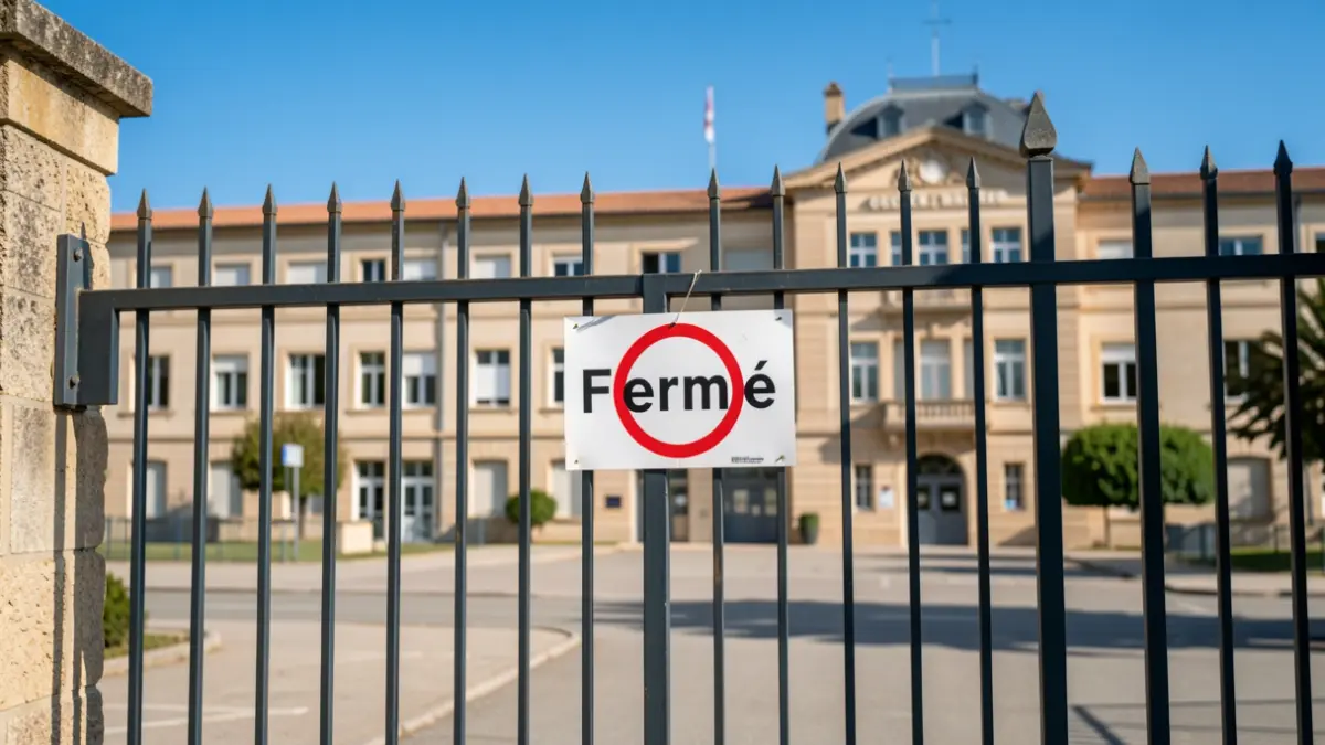Closed school gate in Fonsorbes due to a national strike.