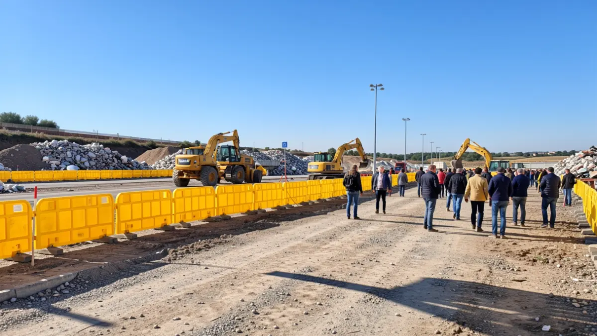 Construction site for the modernization of the Magalas waste disposal center with public works machinery.