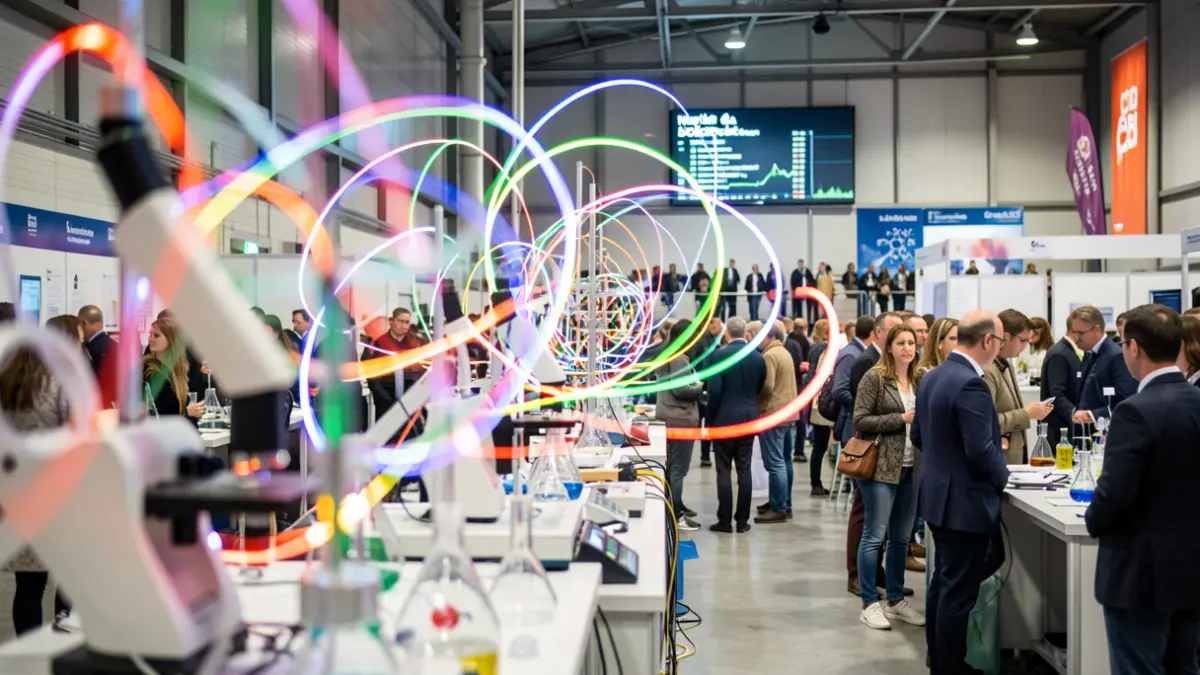 Image générique de la Nuit de la Science à Toulouse, avec des équipements scientifiques et des traînées lumineuses abstraites.