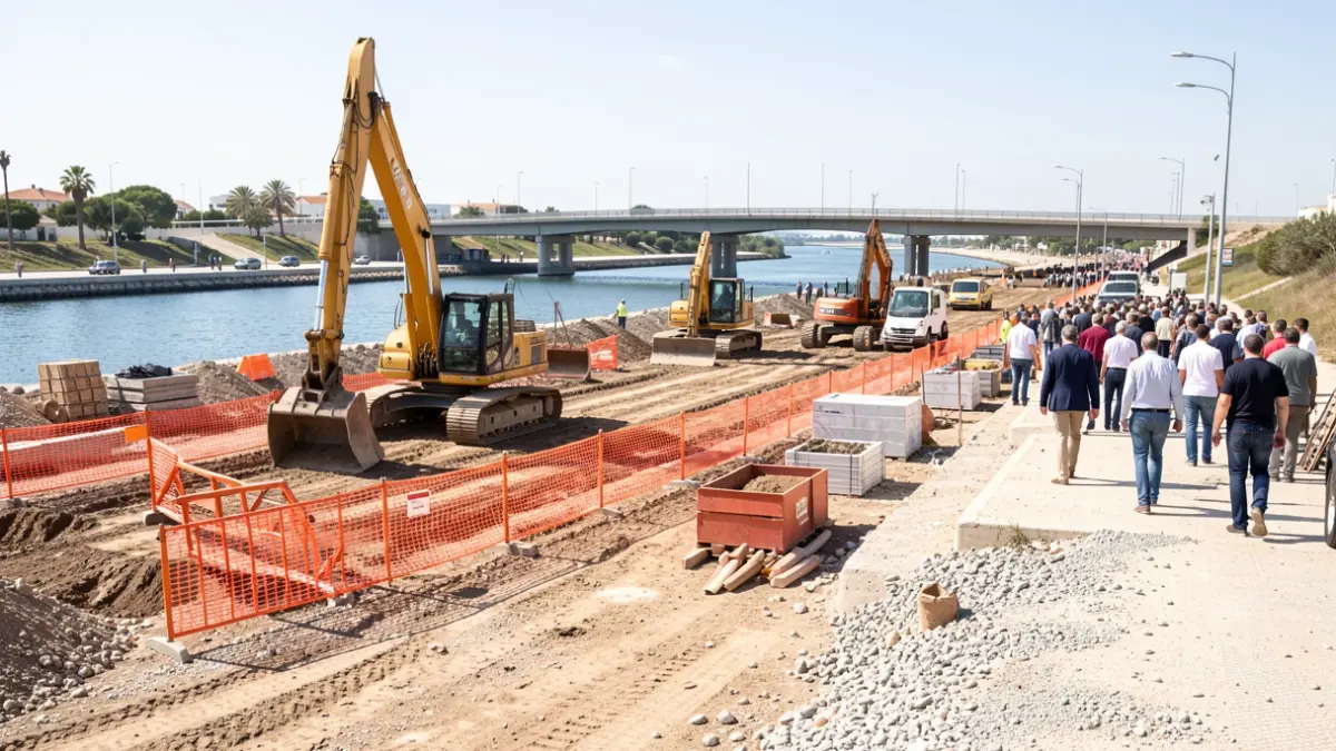 Chantier de renouvellement des réseaux hydrauliques sur le quai Colbert au Grau-du-Roi.