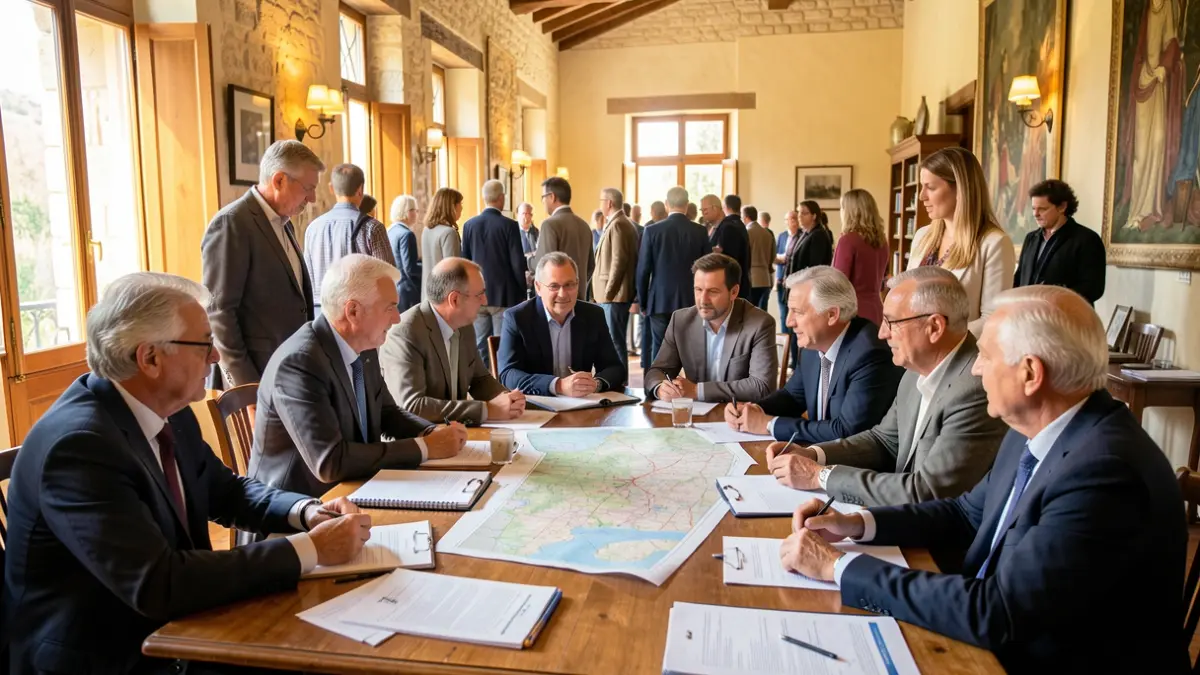 Image générique de représentants locaux discutant lors d'une table ronde sur les enjeux méditerranéens.