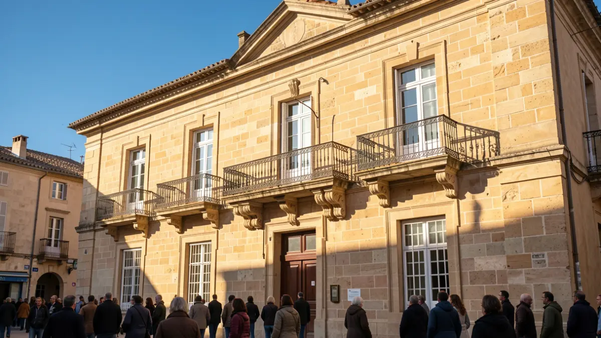 Façade de l'hôtel de ville de Lunel, Occitanie.