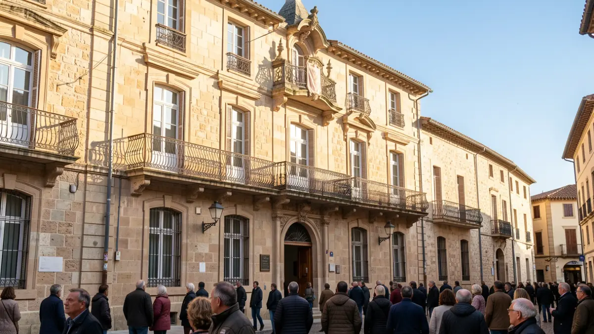 Stone facade of a town hall in Occitanie.
