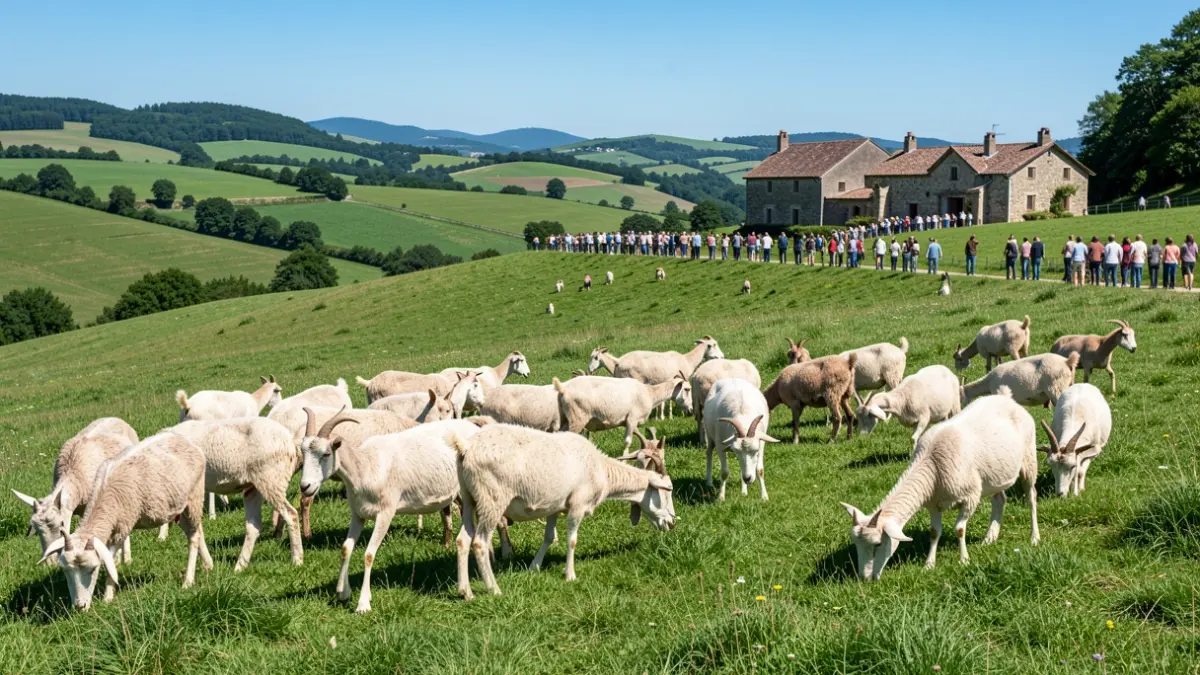 Image générique de chèvres broutant sur une colline en Aubrac.