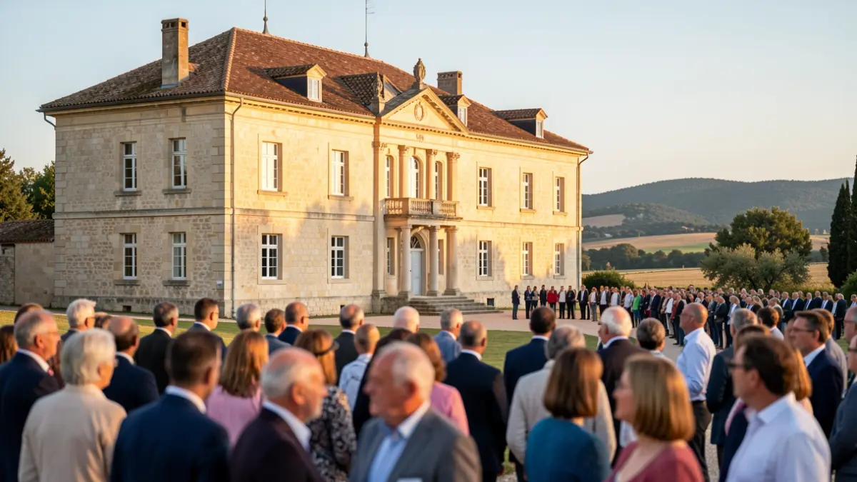 Façade du Château de Girard à Mèze lors du Salon de l'Autonomie, avec des professionnels et le public.