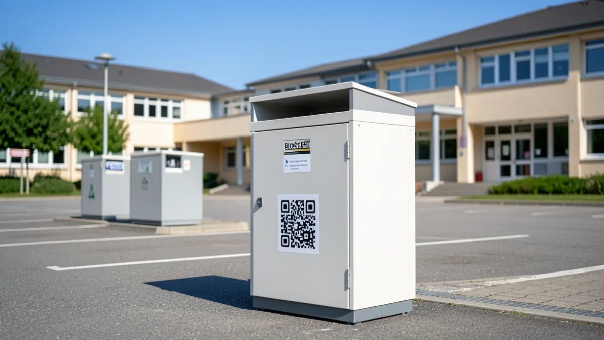 Borne de collecte des biodéchets à Montberon, près des écoles.