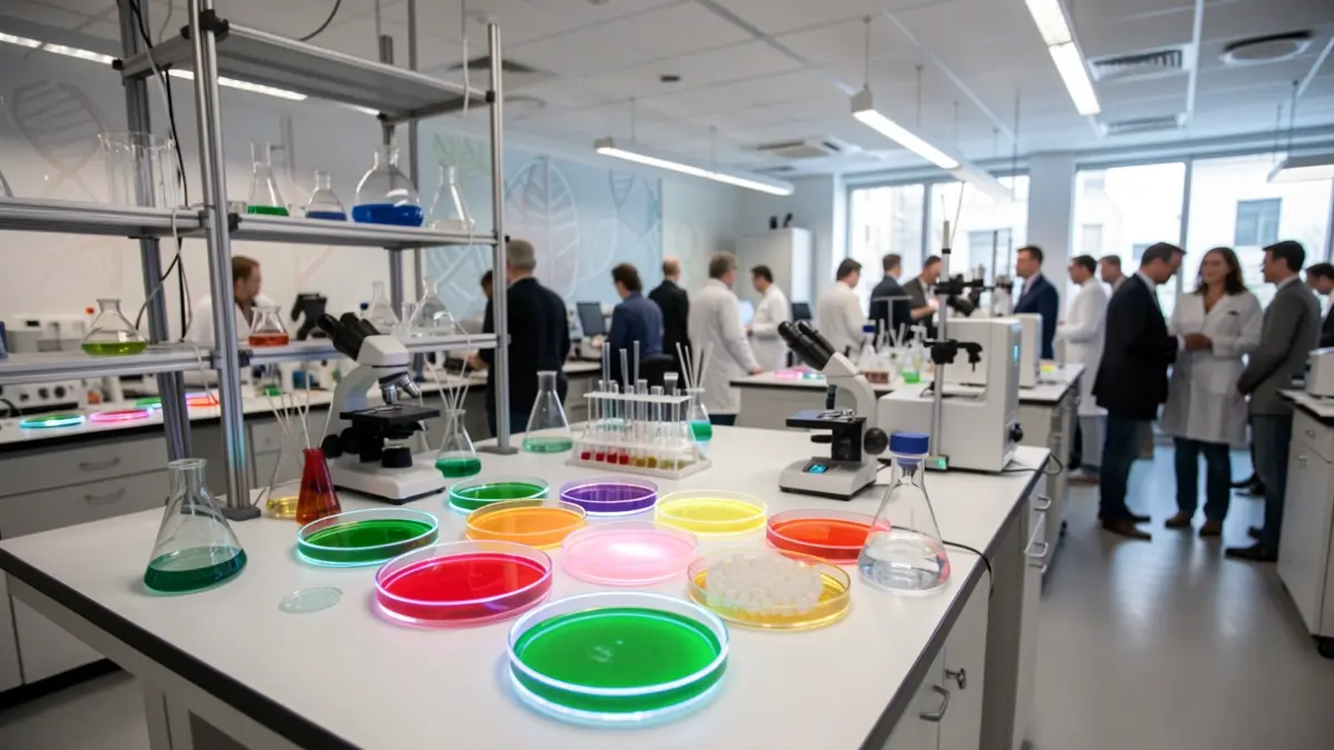 Biology research laboratory in Toulouse with scientific equipment and an atmosphere of discovery.