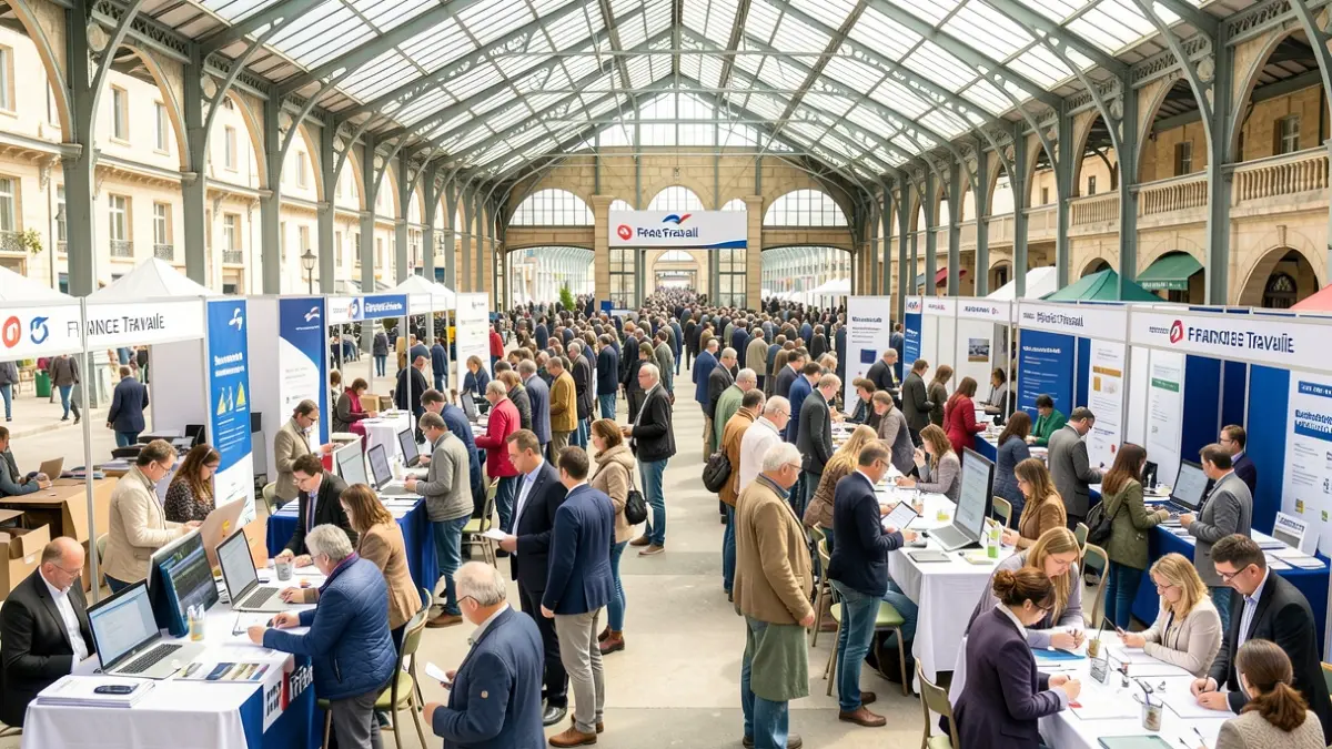 Generic image of people participating in employment workshops and a job fair.