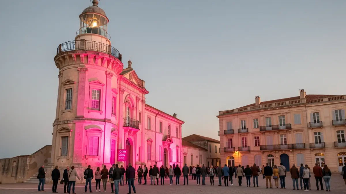 The old lighthouse of Le Grau du Roi illuminated in pink for Octobre Rose.
