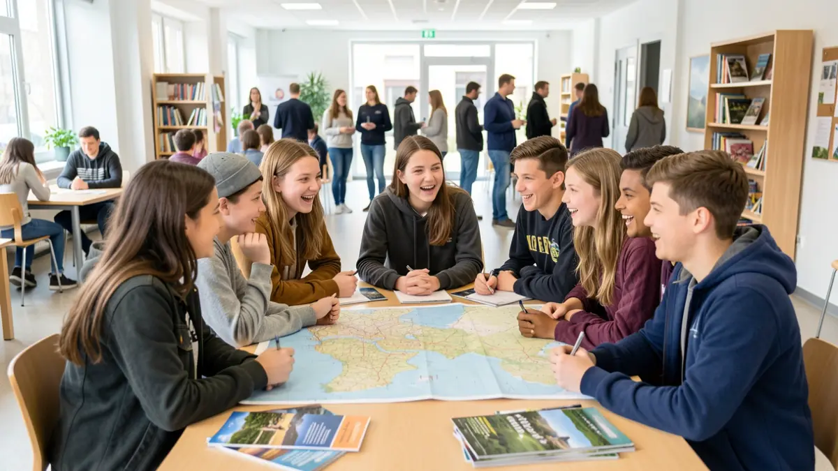 Image générique de jeunes planifiant une sortie dans un centre de loisirs.