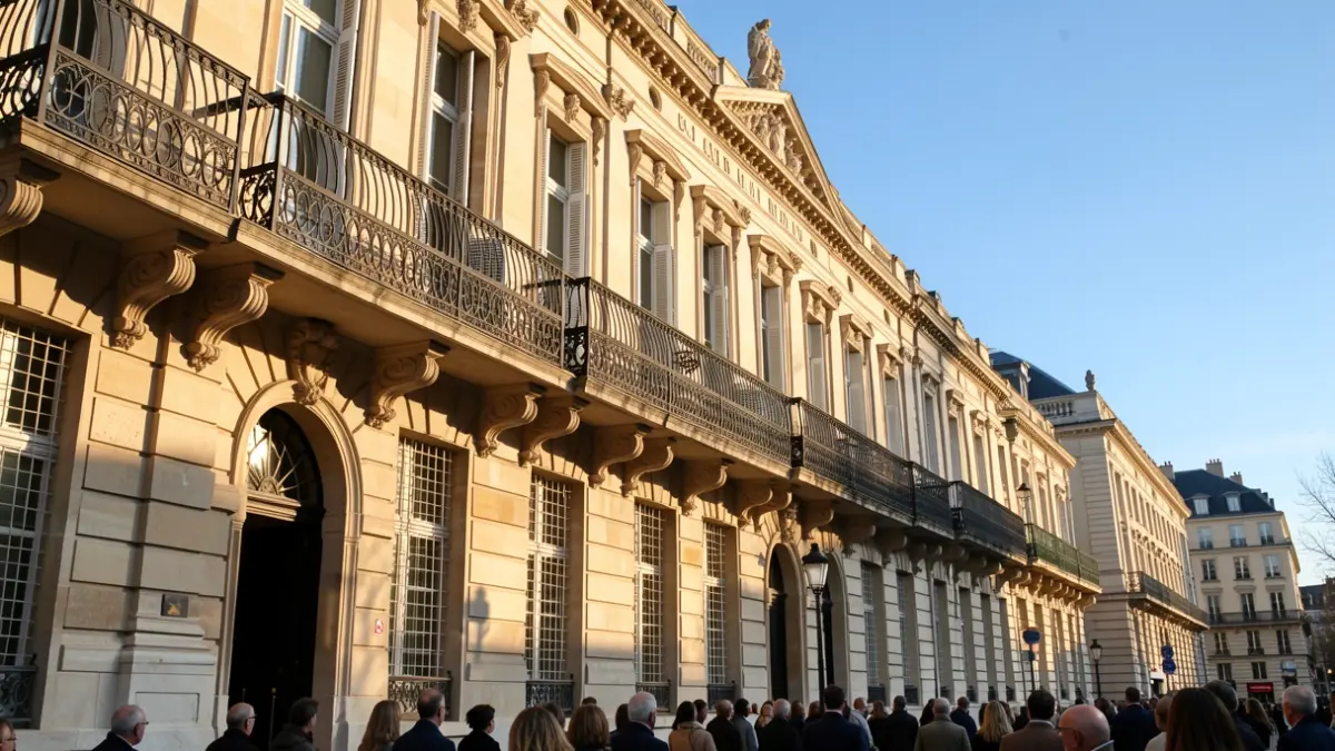 Facade of the Toulouse Mairie with ornate balconies and iron railings, under the afternoon sun.