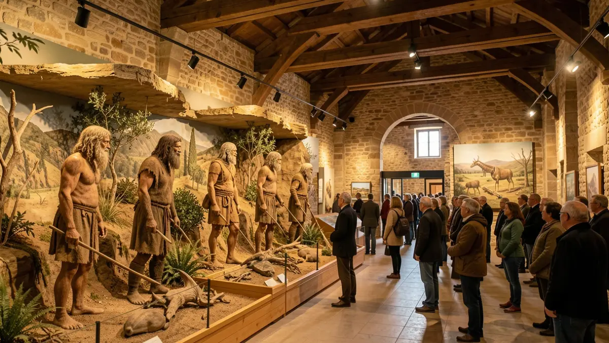 Intérieur du Musée de Préhistoire de Tautavel avec des dioramas grandeur nature.