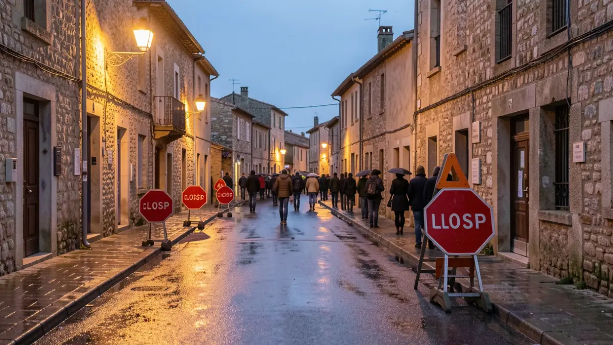 Generic image of closed streets in a southern French village due to bad weather.