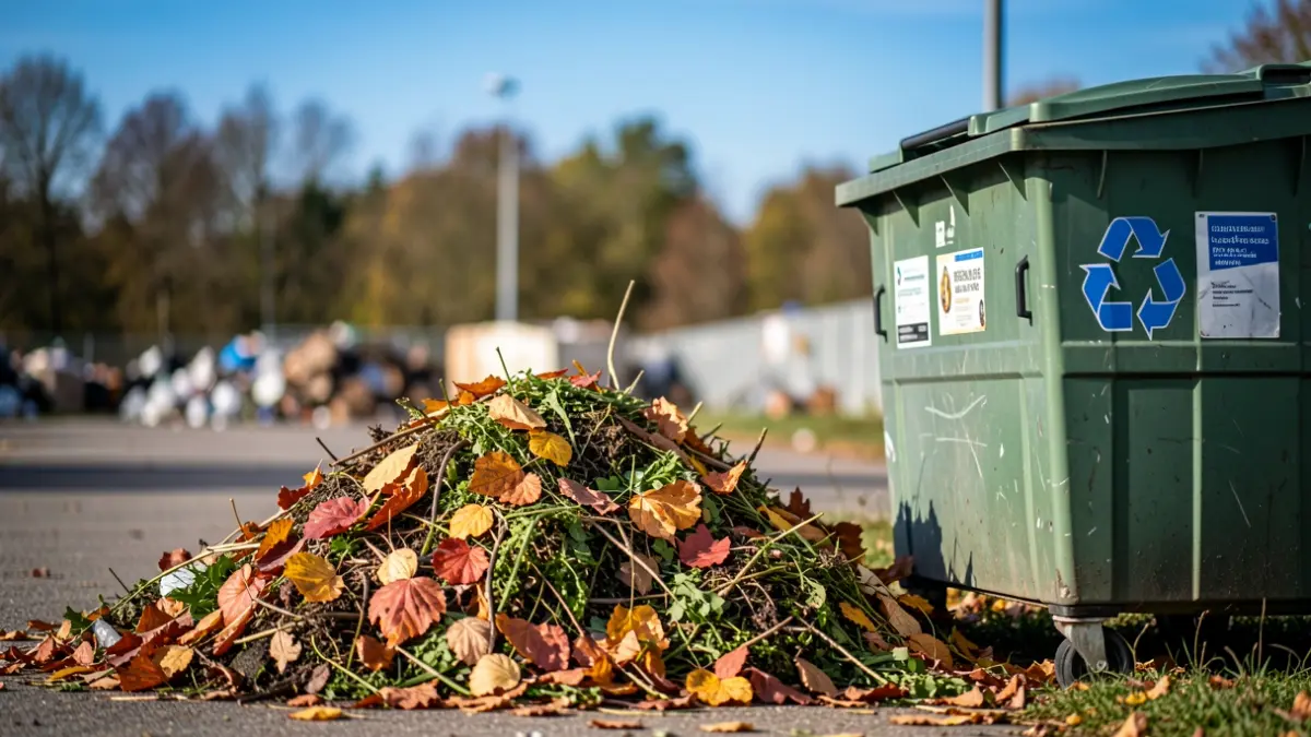 Generic image of plant waste and composters at a recycling center.