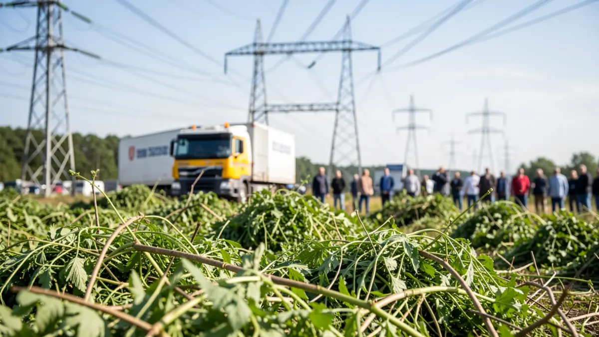 Travaux de débroussaillement sous des lignes électriques par Enedis.