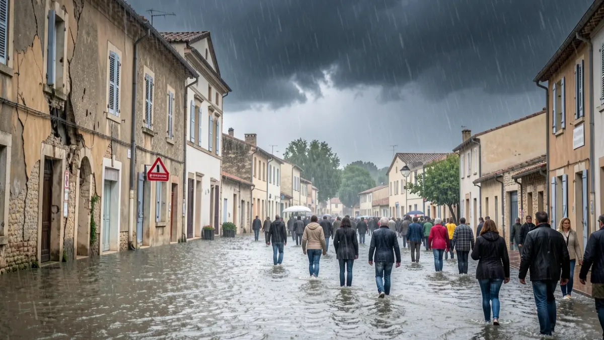 Intense rain and flooding in Saint-Georges-d'Orques due to red vigilance alert.