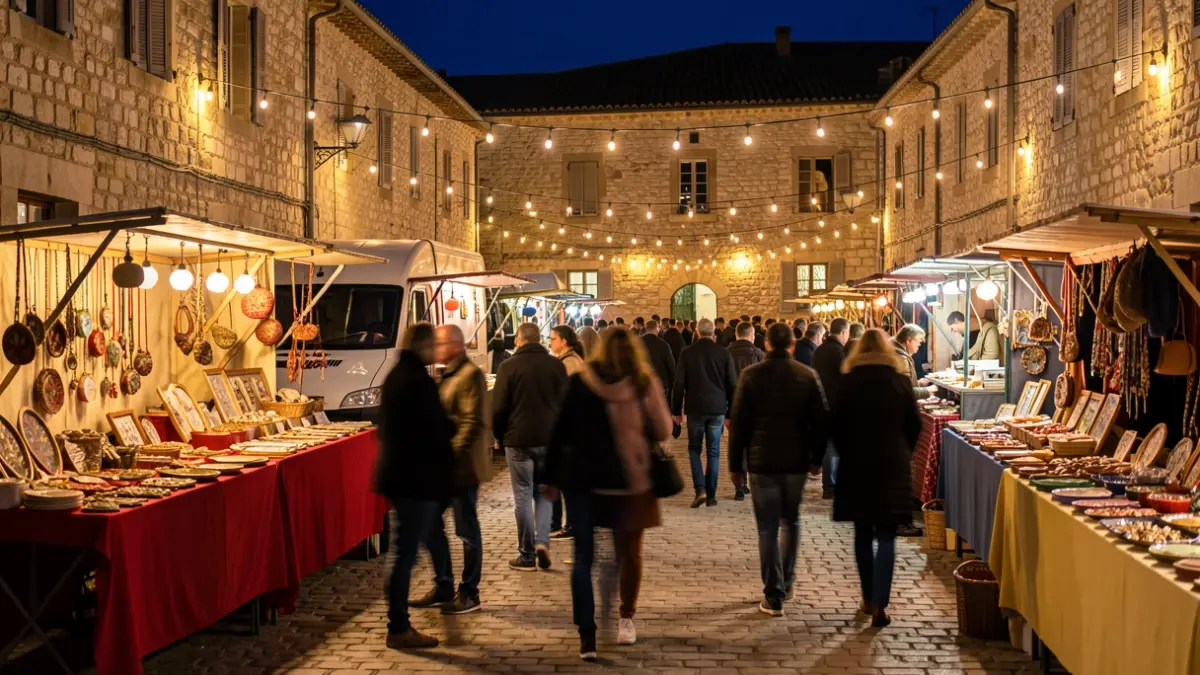 Festive night market in Lignan-sur-Orb with artisans, food trucks, and music.