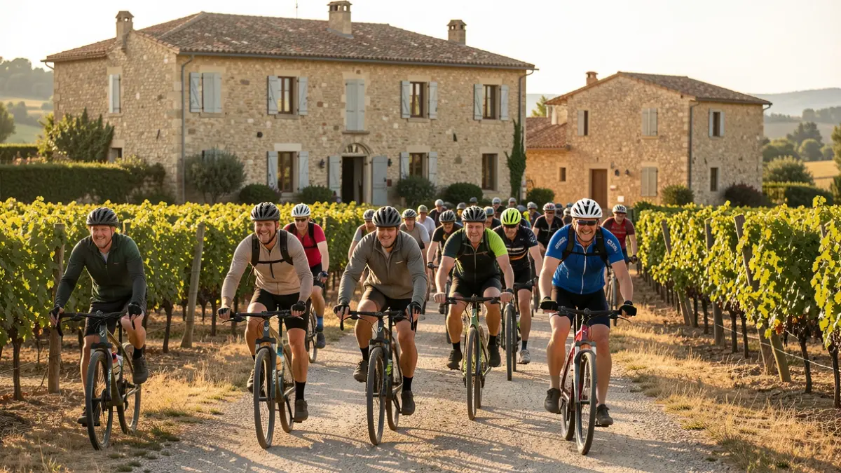 Des cyclistes arrivent fatigués mais heureux au Domaine Saint-Martin à Agde lors du défi solidaire « Faut pas crever ».