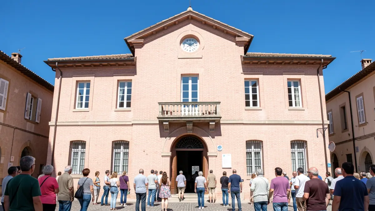 Image générique de la façade d'un bâtiment municipal dans le sud de la France, avec une architecture locale typique et un ciel bleu.