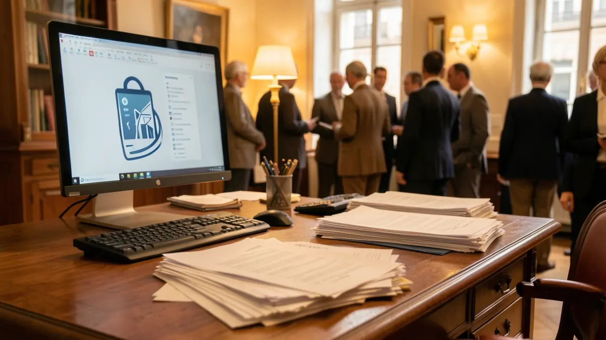 Image générique d'un bureau avec des documents et un écran d'ordinateur.