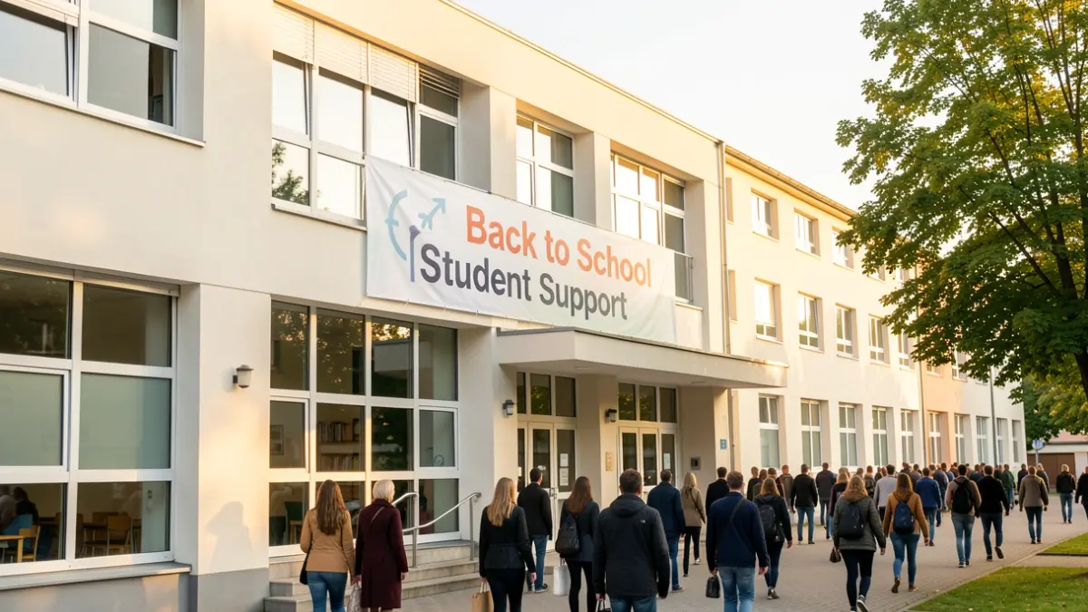Image générique d'une façade d'établissement scolaire avec une signalétique d'aide aux élèves.