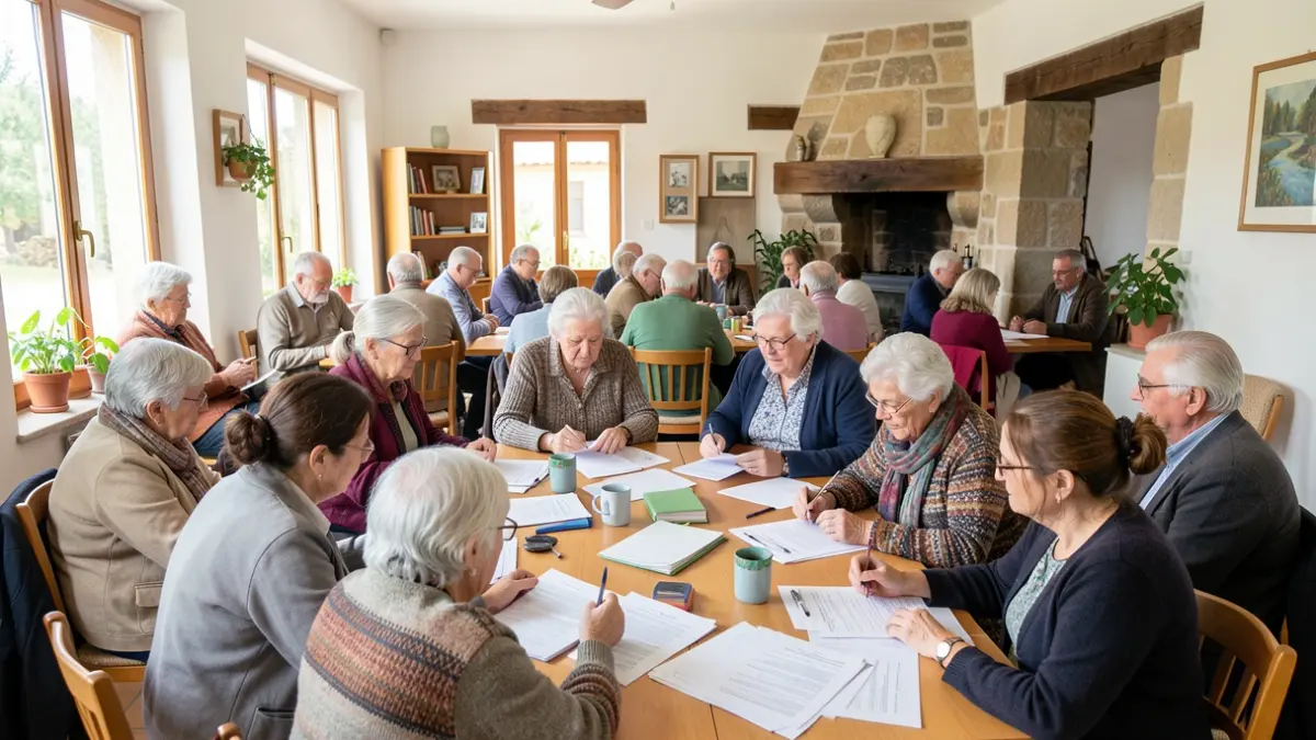 Generic image of elderly people and caregivers in an Occitanie community center.