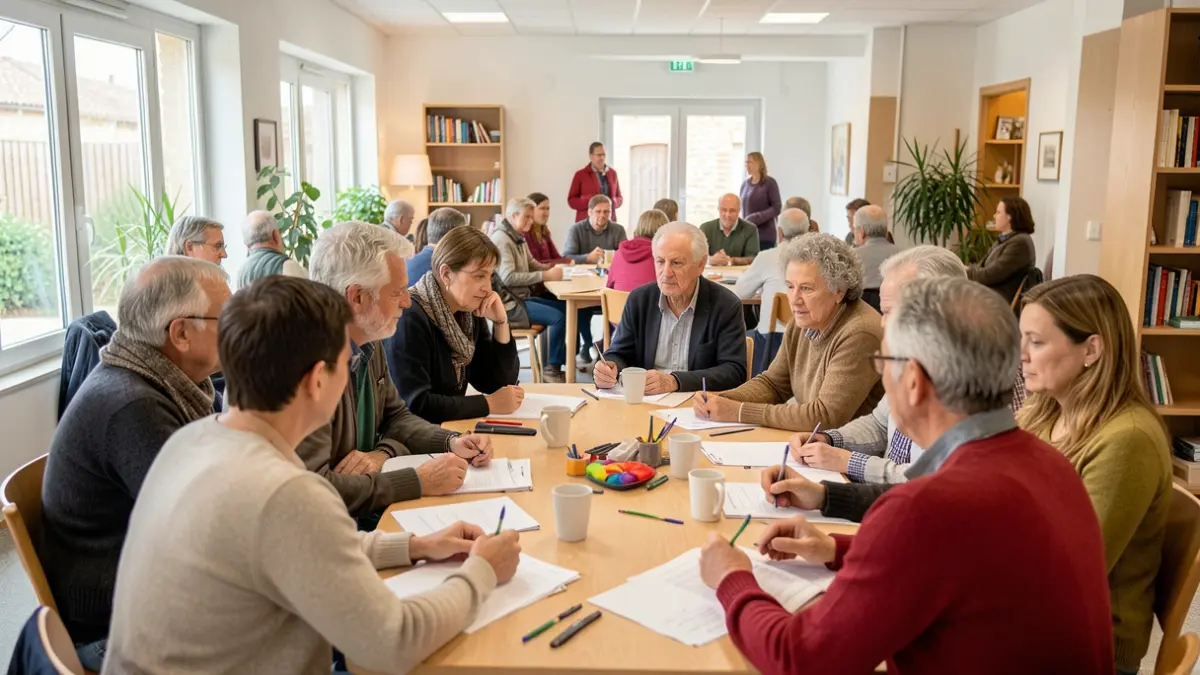 Generic image of diverse people participating in a consultation workshop in a community space in Occitanie.