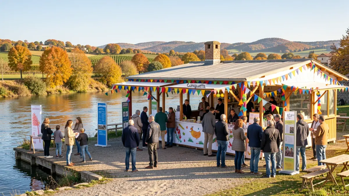 Image générique d'une guinguette éphémère dans le Gard avec des stands pédagogiques et artistiques.