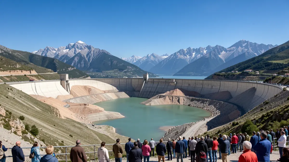 View of the Castillon and Artigues dams in the Pyrenees with visible sediment.