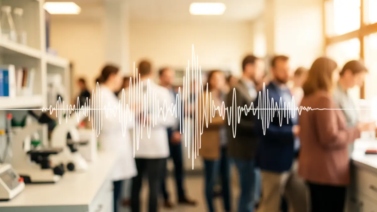 Generic image of stylized musical waveforms and human movement.