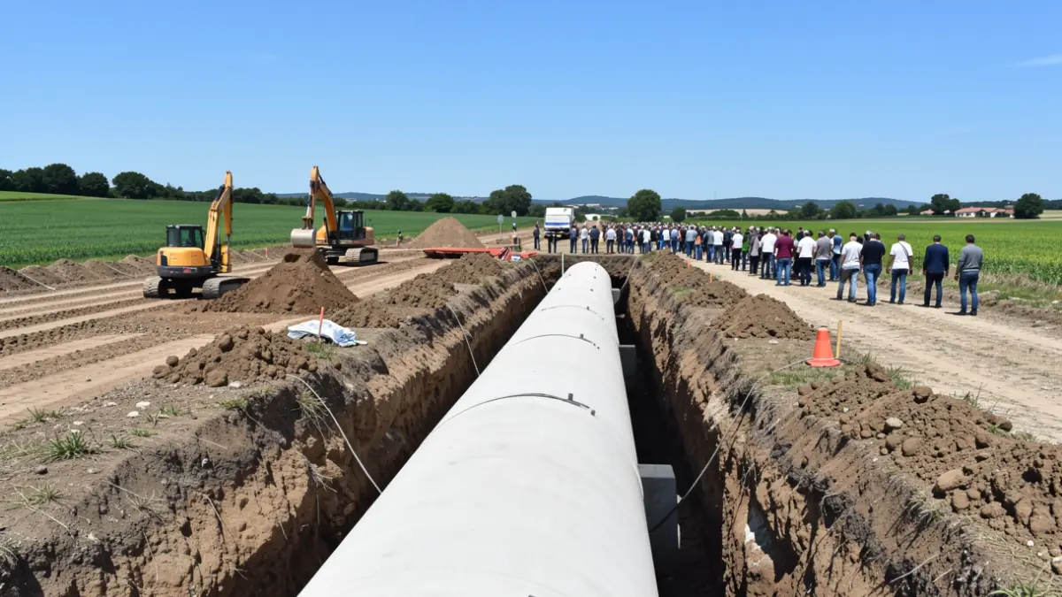 Chantier de travaux de réseau pluvial dans le Gard.