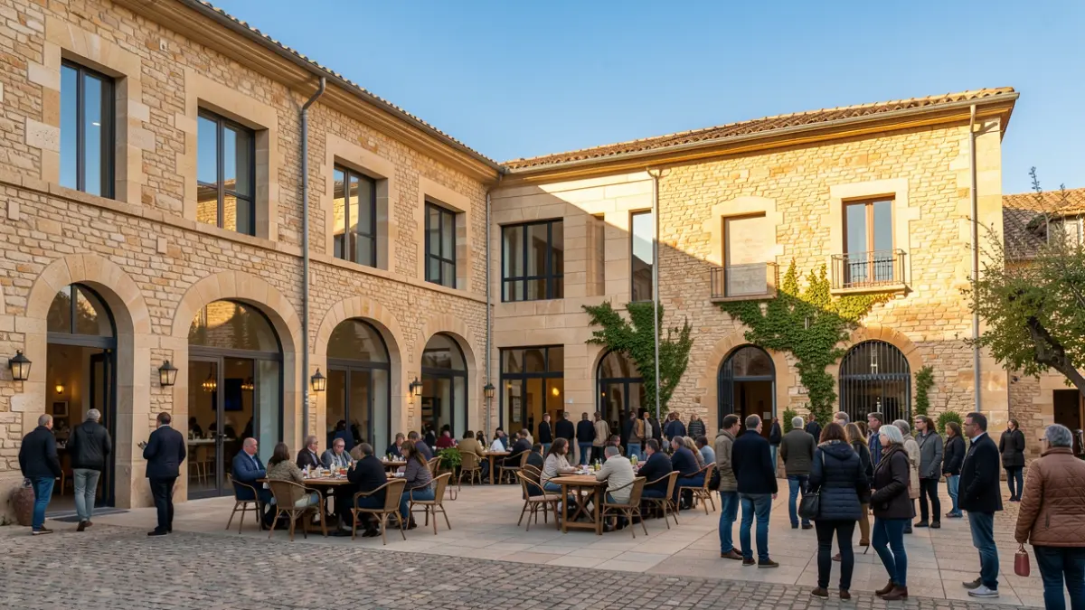 Image générique de la façade d'un équipement culturel moderne en pierre, dans le style architectural du sud de la France.
