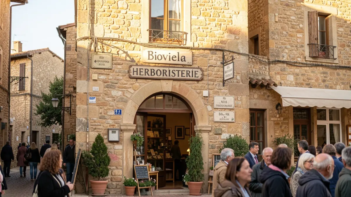 Façade de la boutique Bioviela à Mirepoix, spécialisée en produits bio.