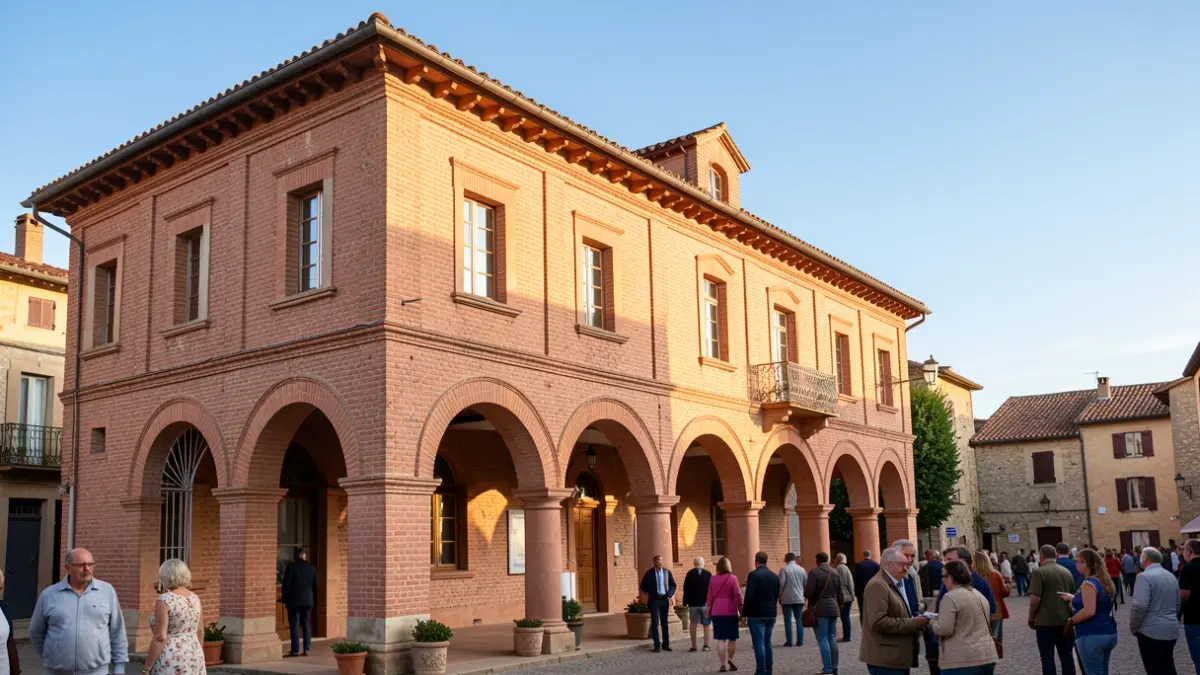 Facade of the Calvisson town hall, Southern France architecture.