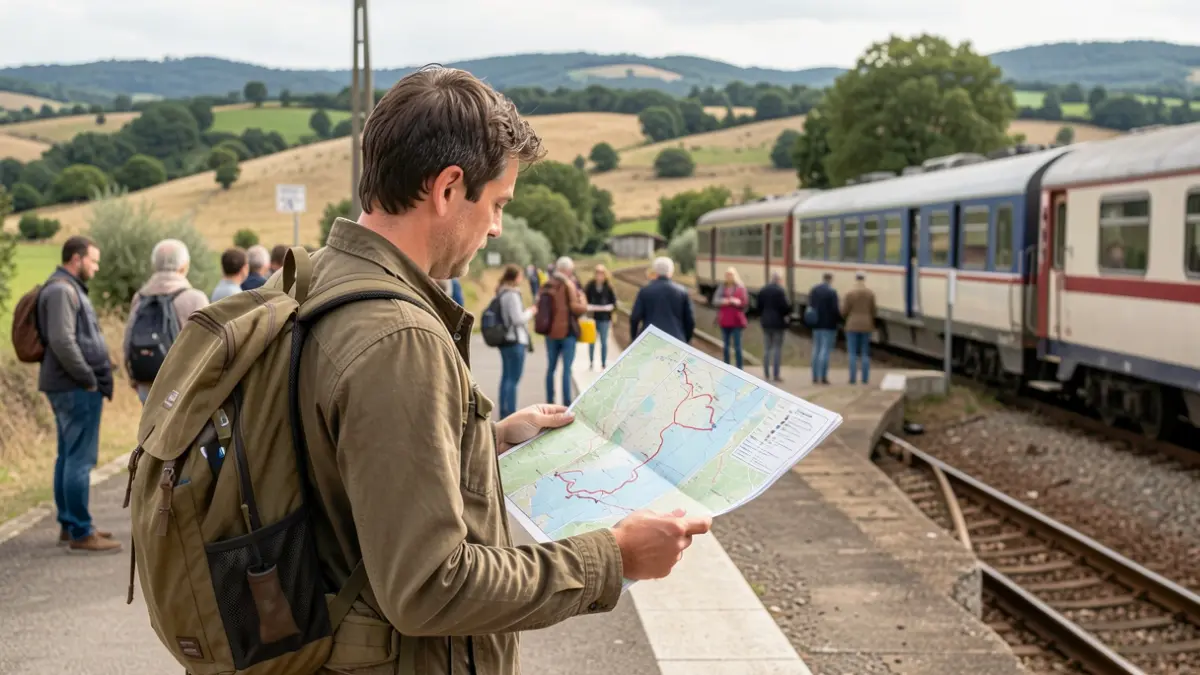 Generic image of a person on a train platform with a hiking map.