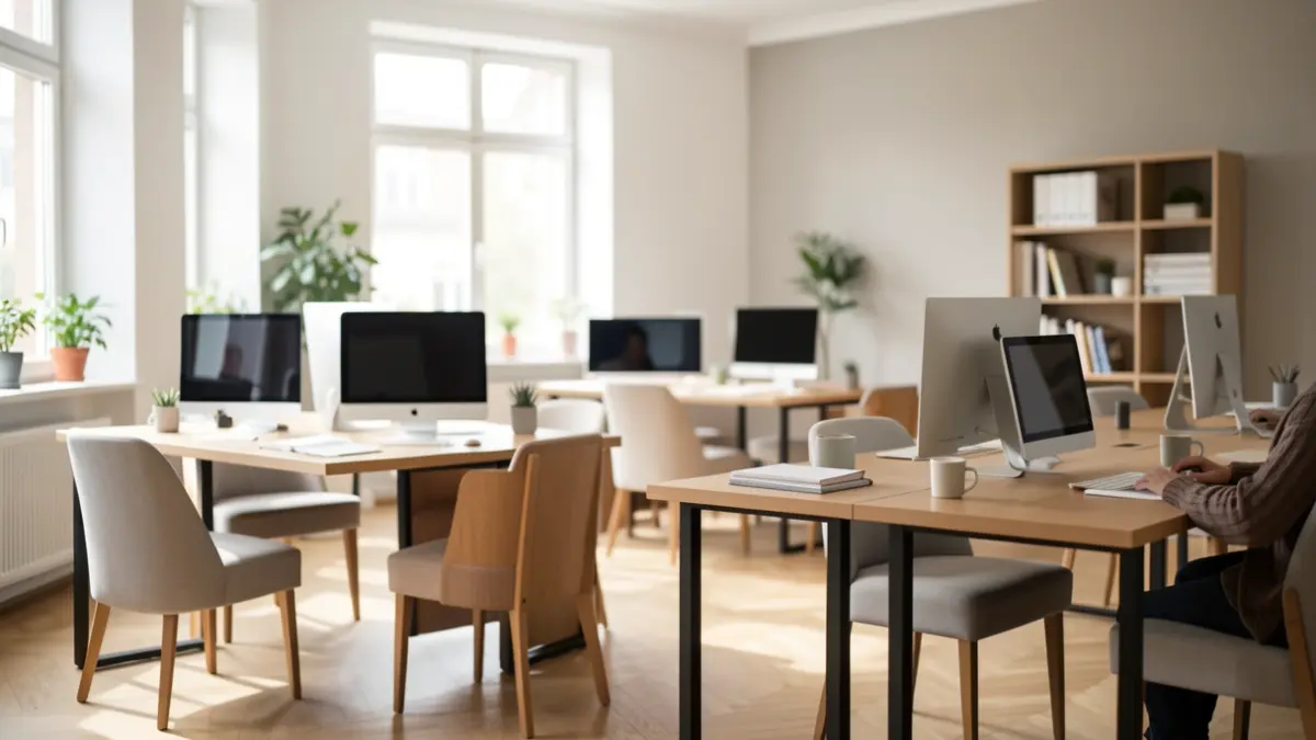 Generic image of a modern, well-lit study space for distance learning.