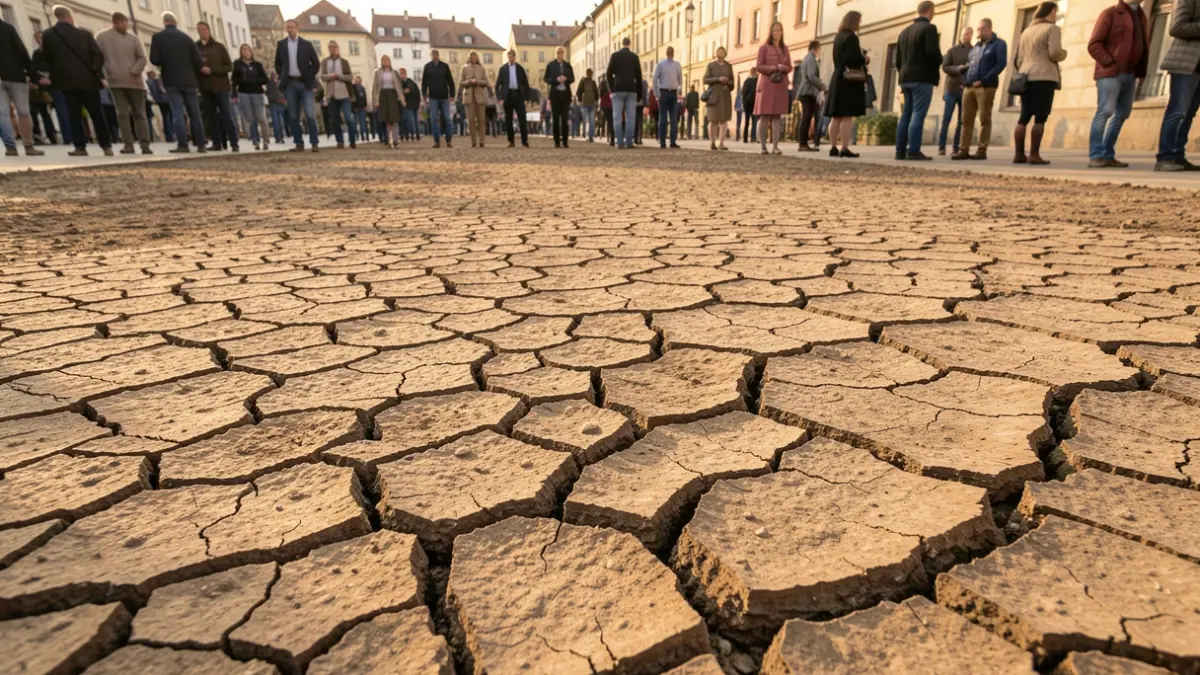 Generic image of cracked earth due to drought, with visible fissures.
