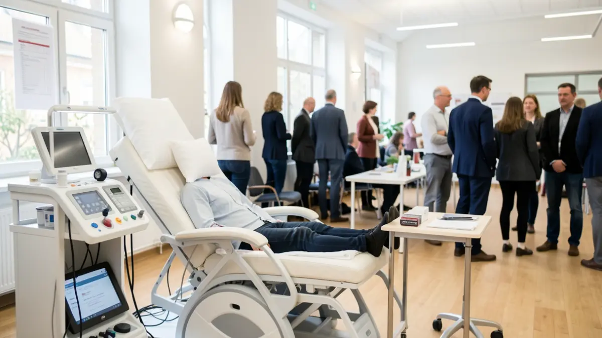 Generic image of a blood drive in a community hall.