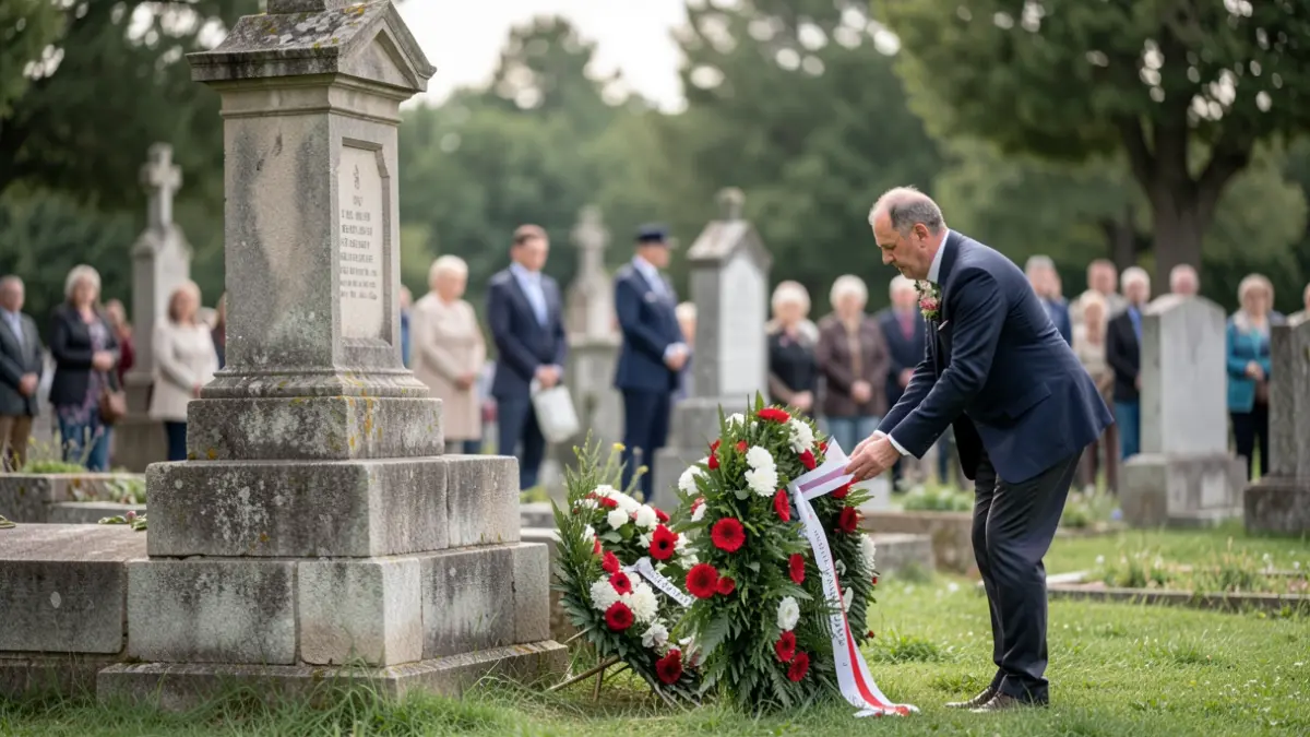 Generic image of a commemorative ceremony in an Occitanie cemetery, with a wreath-laying.