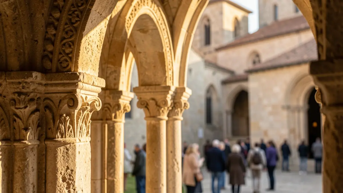 Generic image of sunlit abbey architectural details.