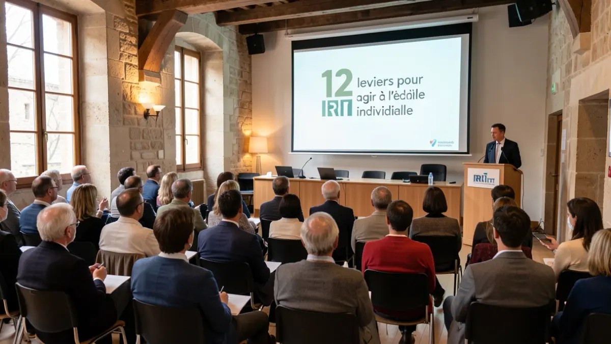 Salle de conférence à l'IRIT à Toulouse pour une conférence sur l'action individuelle face aux enjeux climatiques.