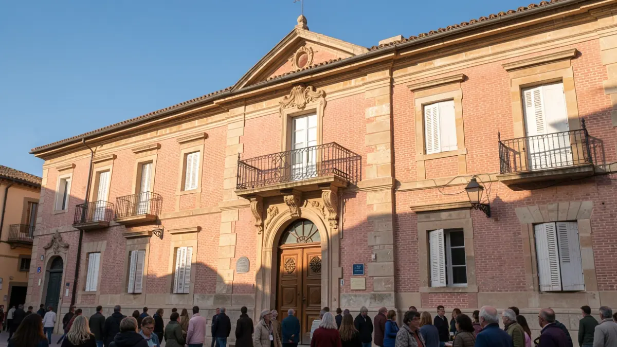 Generic image of a town hall facade in the South of France, featuring a balcony and afternoon light.